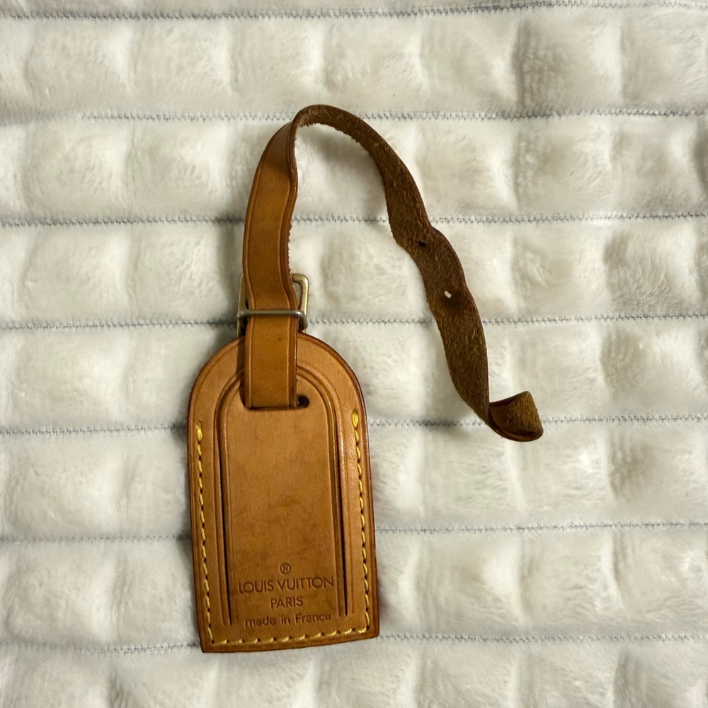 Small Louis Vuitton Natural Tan Leather Luggage Tag with Strap